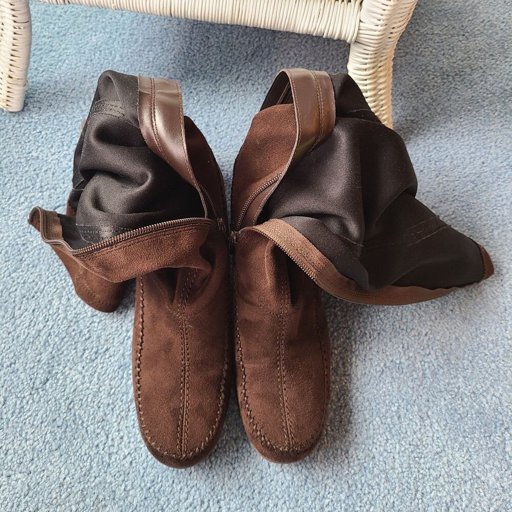 Aerosoles 2 Gathering Brown Stretch Faux Suede Tall Platform Wedge Boots Sz 8.5 - Picture 6 of 10